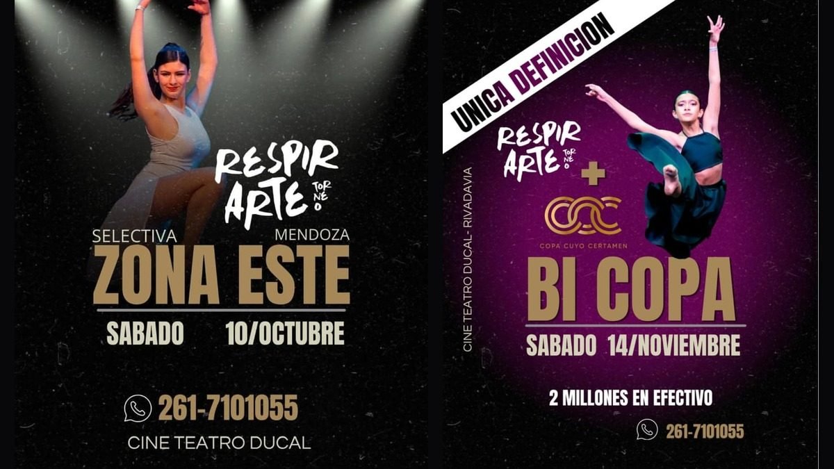 DANZA EN EL CINE TEATRO DUCAL: RIVADAVIA RECIBE LA SELECTIVA ZONA ESTE DE RESPIRARTE Y UNA BI COPA CON $2 MILLONES EN PREMIOS