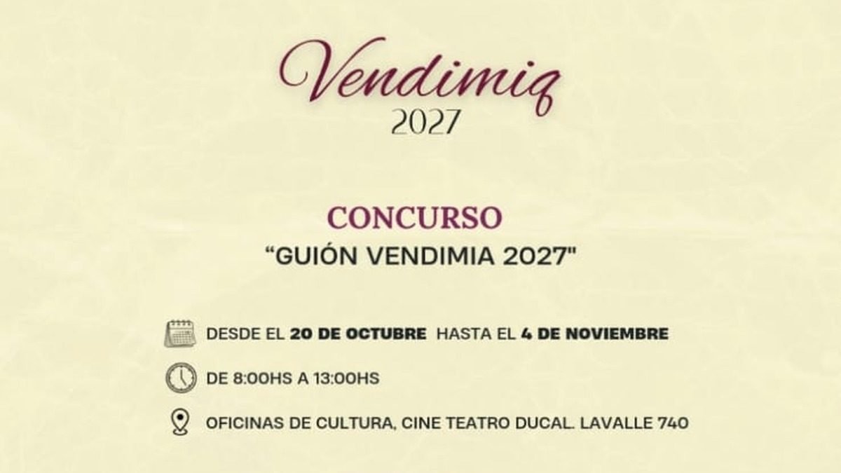RIVADAVIA ABRE LA CONVOCATORIA PARA EL GUIÓN DE LA VENDIMIA 2027