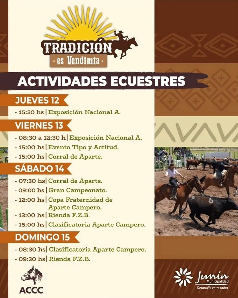 “TRADICIÓN ES VENDIMIA”: JUNÍN SE PREPARA PARA CUATRO DÍAS DE PRUEBAS RURALES, FIESTA FOLCLÓRICA Y EXPOSICIÓN